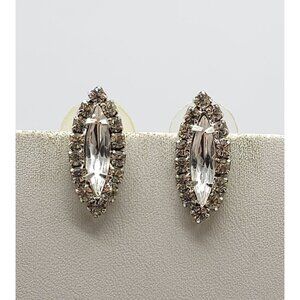 Vintage Clear Marquise Rhinestone 1980s Post Earrings